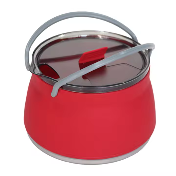 Olla de Silicona Portátil para Exteriores  1L con Funda Plegable y Base de Acero Inoxidable para Cocinar Alimentos en Color Rojo - 1