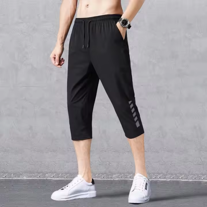 Shorts De Verano Para Hombre 2024 Algodón De Hielo Nylon Transpirable Estirado 3/4 Capri Pantalones Deportivos Talla Grande Casual - 1