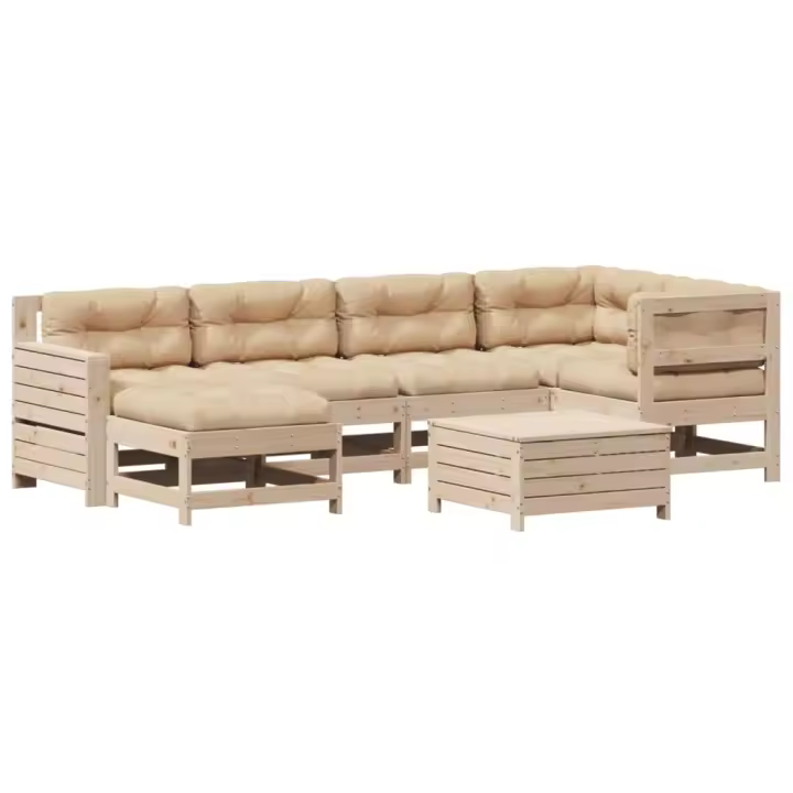 vidaXL Juego de muebles de jardín 7 pzas y cojines madera maciza pino - 1