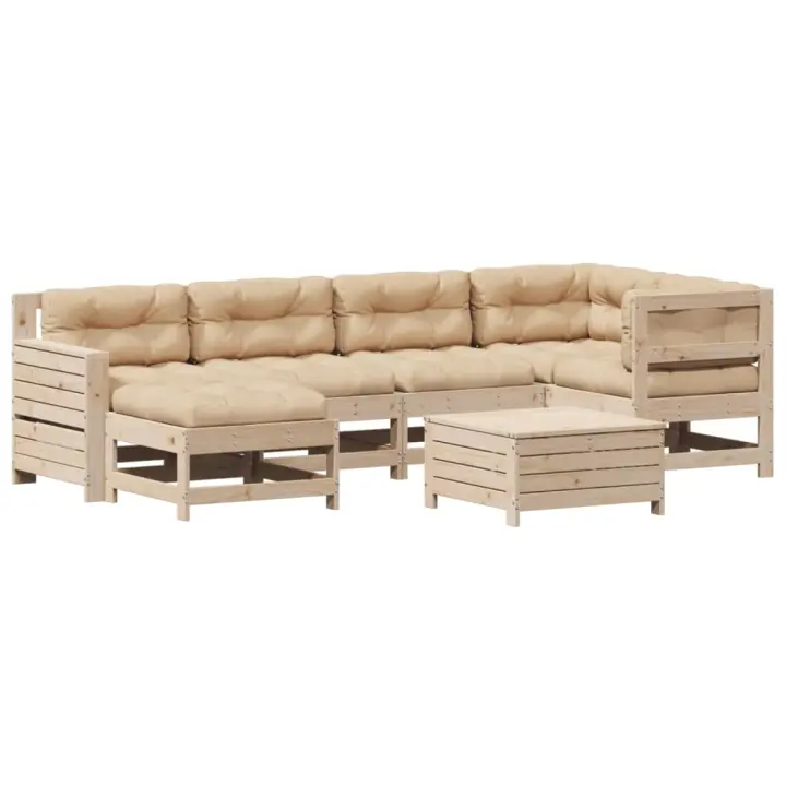 vidaXL Juego de muebles de jardín 7 pzas y cojines madera maciza pino - 1