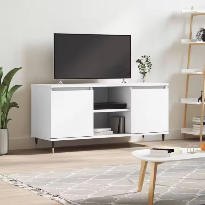vidaXL Mueble de TV madera de ingeniería blanco 104x35x50 cm - 1