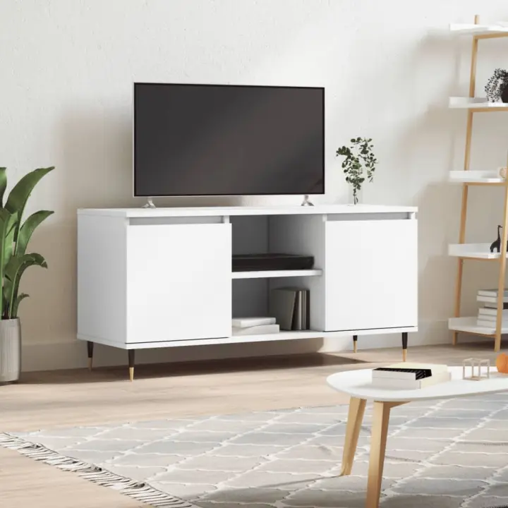 vidaXL Mueble de TV madera de ingeniería blanco 104x35x50 cm - 1