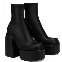 SP Botines punk para Mujer, Tacones gruesos, Primavera y Primavera, BOTAS de plataforma impermeable de Tacón Bajo, Piernes Finas, elásticas para Mujer BOTAS, 43 Talla Grande, - details 3