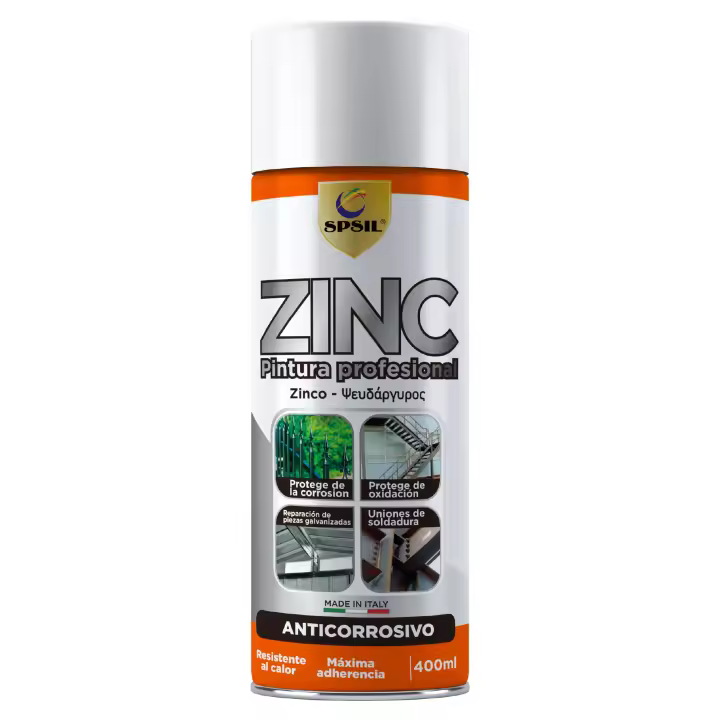 Spsil Pintura en Spray con ZINC 400ml - Protección Anticorrosiva para Metales - 1