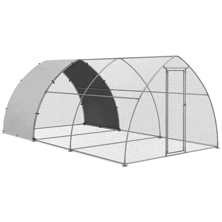 PawHut Gallinero para Exterior Gallinero para Gallinas de Acero Galvanizado Cubierta de Tela Oxford Resistente a los Rayos UV e Impermeable para Patio Plata - 1