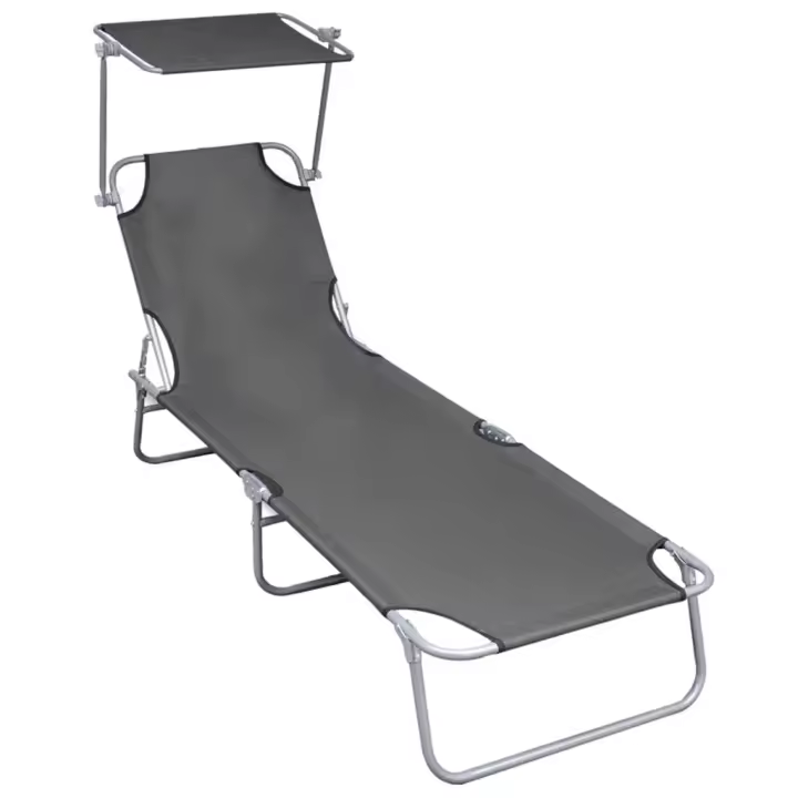 Tumbona plegable con Toldo de Aluminio Gris - 1