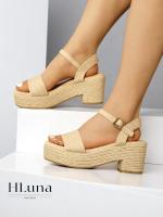 HLUNA - Sandalias Beige de Esparto con Tacón y Plataforma - Alpargatas Destalonadas Pulseras al tobillo con Hebilla -ht180 - details 1