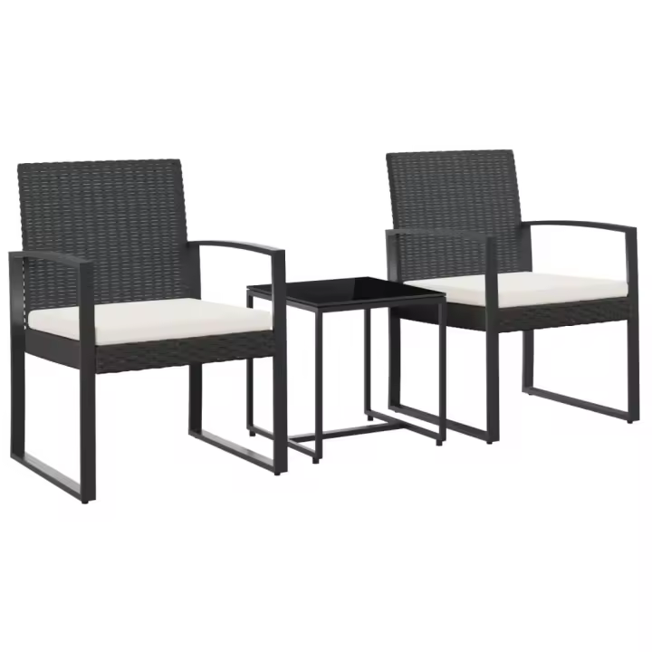 vidaXL Set comedor de jardín 3 pzas con cojines PP aspecto ratán negro - 1