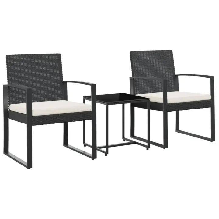 vidaXL Set comedor de jardín 3 pzas con cojines PP aspecto ratán negro - 1