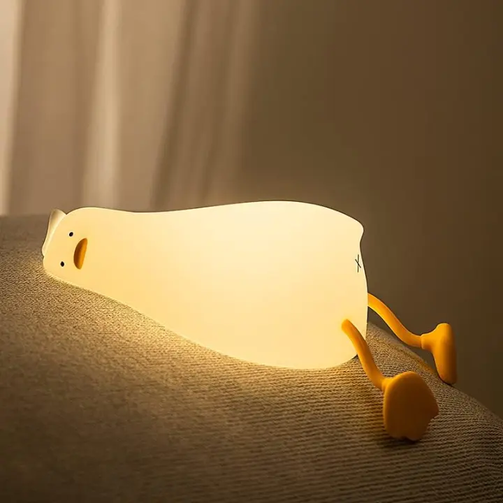 Luz Nocturna Infantil de Lying Flat Duck, LED de Noche con USB Recargable para Niños y Bebés - Lámpara de Regalo con Brillo Ajustable y Temporizador - 1