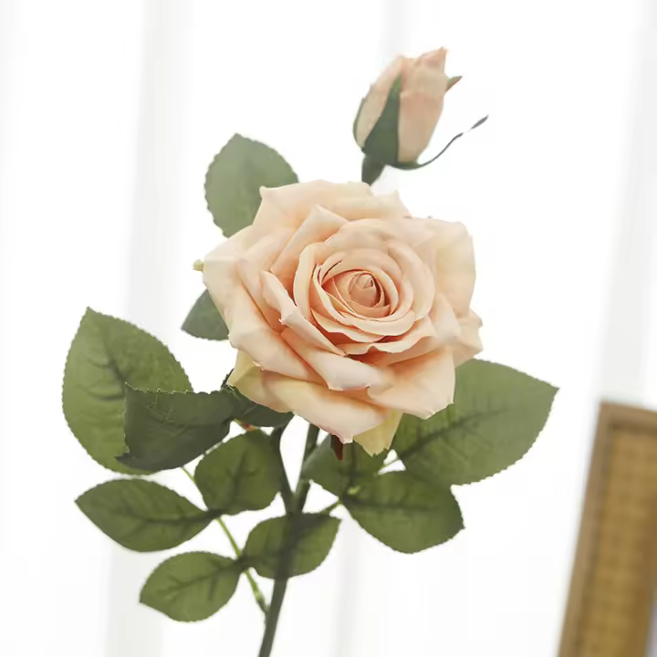 2 Cabezas De Flores De Rosa Artificiales Para Decoración De Hogar Y Jardín Arreglo De Ramas Largas Para Vaso Decorativo Y Boda Plantas Falsas Para DIY - 1