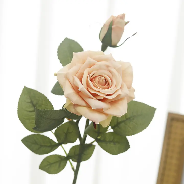 2 Cabezas De Flores De Rosa Artificiales Para Decoración De Hogar Y Jardín Arreglo De Ramas Largas Para Vaso Decorativo Y Boda Plantas Falsas Para DIY - 1
