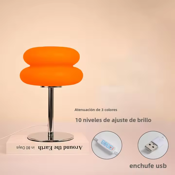 Lámpara De Noche Para Dormitorio Estilo Cremoso Con Enchufe USB Luz De Ambiente Para Sala De Estudio Regulable En Tres Colores - 1