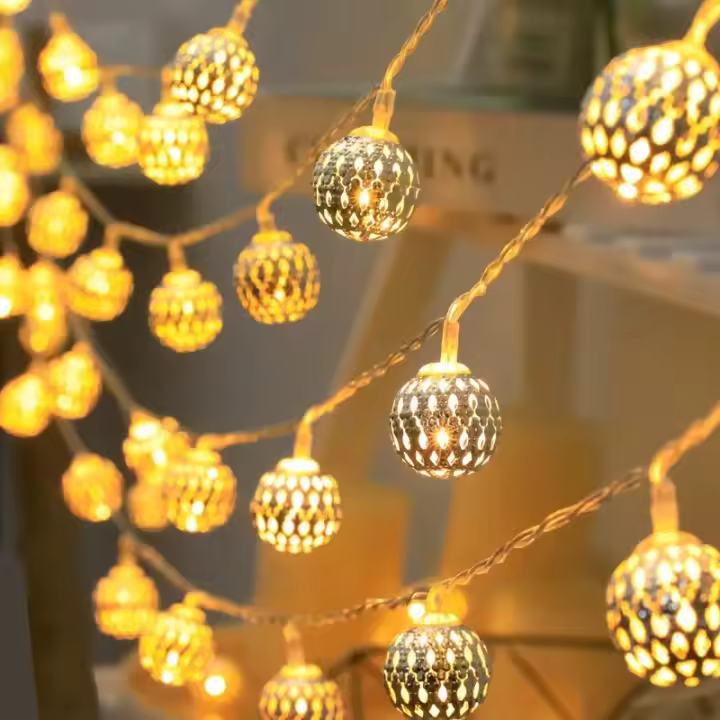 Luz De Navidad De Bola Marruecos En Cadena 1PC 1.5M/3M/6M Con Caja De Batería Decoración De Árbol De Navidad Lámpara Colgante - 1