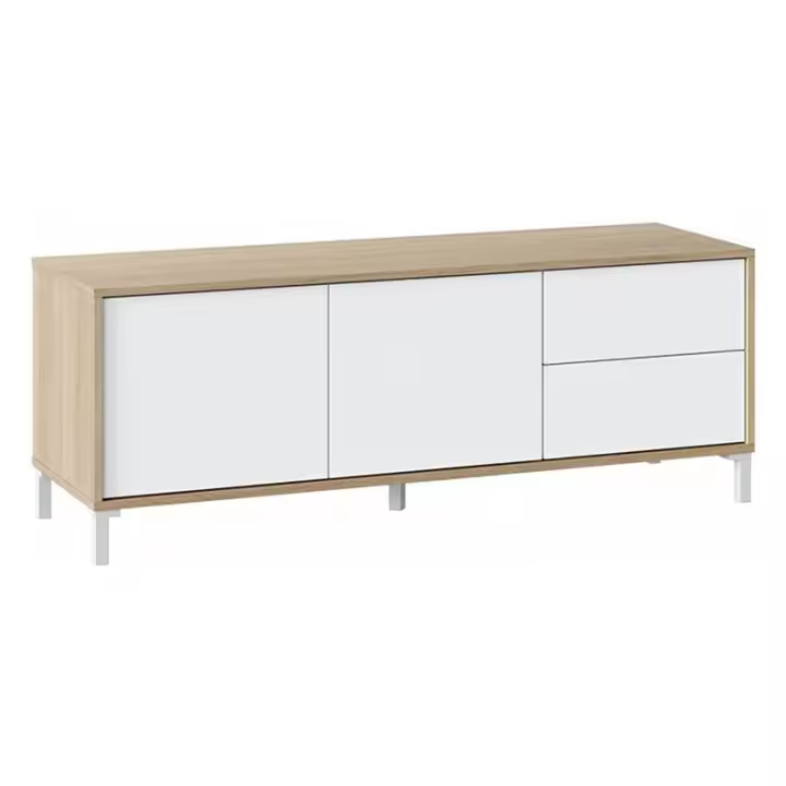 CAMA EXPRESS Mueble TV con 2 puertas y 2 cajones en color roble canadian y blanco artik - 1