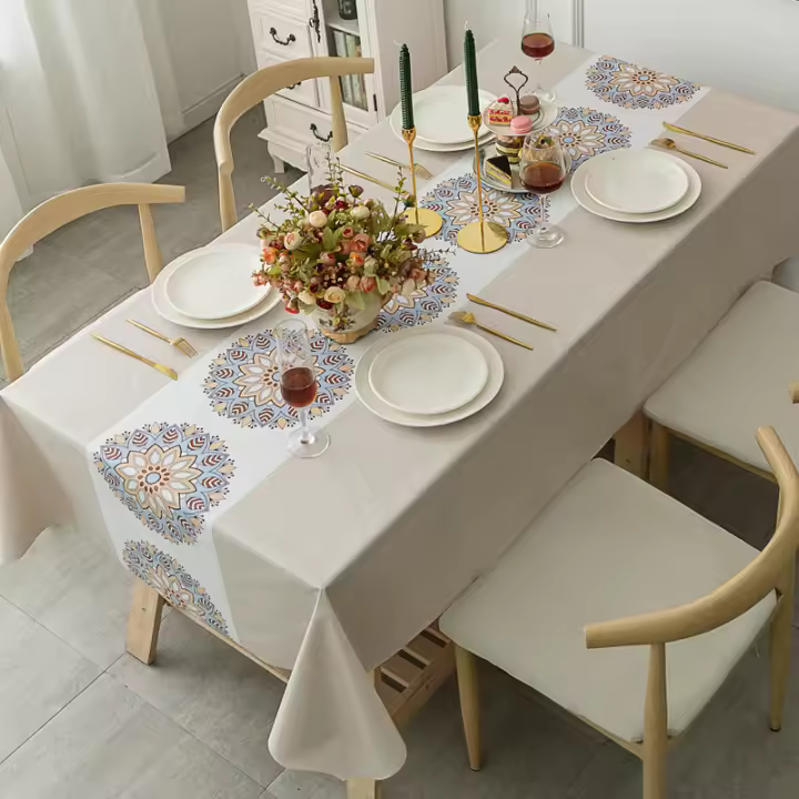 Mantel Impermeable De Serie Mandalas Antideslizante Y Grueso Rectangular Para Hogar Y Fiestas Estilo Japonés Uso Versátil - 1