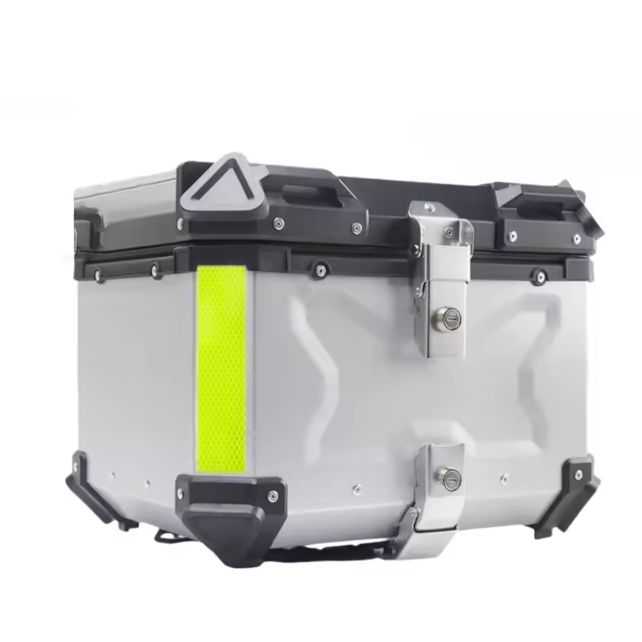 Baúl para motocicleta, baúl impermeable para motocicleta, baúl de aluminio para motocicleta con cerradura de seguridad, 55 litros, baúl negro para motocicleta, impermeable, a prueba de polvo y antirrobo, plateado. - 1