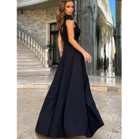 Vestido Largo Elegante De Noche Para Mujer En Color Negro Sin Mangas Cuello En V Sexy Moda Verano Casual Fiesta Evening Prom Vestidos - details 1
