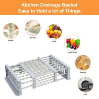 Estante De Cocina Retráctil Y Ajustable En Acero Inoxidable Rieles Para Fregadero Multiusos Para Verduras Frutas Y Platos - details 12