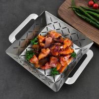 Parrilla De Acero Inoxidable Cuadrada Para Hornear Y Barbacoa Con Agujero Para Drenaje Cesta De Parrilla Para Verduras Herramientas De Barbacoa - details 2
