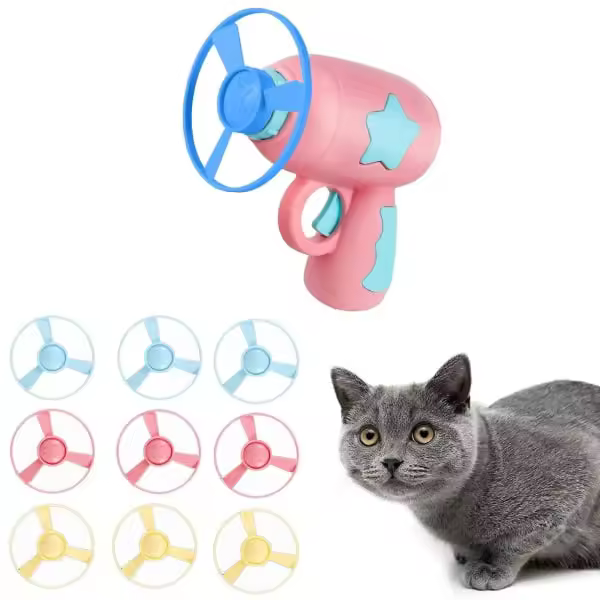 Juguetes coloridos de la hélice del vuelo para los gatos, juguete del gato con 1 lanzador y 10 discos - 1