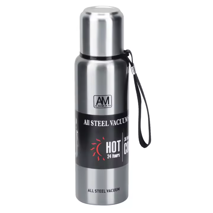 Botella de agua térmica al vacío con aislamiento de gran capacidad y portátil de acero inoxidable de 750 ml para viajes al aire libre, color plateado, 750 ml - 1