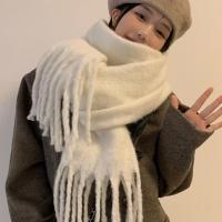 Bufanda De Pashmina Suave Para Invierno Para Mujeres Y Niñas Color Sólido Larga Con Borlas Gruesa Y Ternura Abrazadora Multifuncional Para Casual - details 1