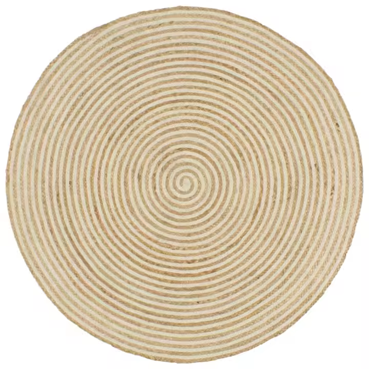 vidaXL Alfombra de yute tejida a mano diseño espiral blanco 120 cm Alfombras de área  Alfombra de Piso para Sala de Estar Dormitorio Habitación Salón - 1