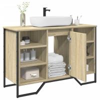 vidaXL Armario de lavabo de baño madera ingeniería 91x35x60 cm en color Negro/Roble ahumado/Marrón roble y más | almacenamiento funcional diseño moderno para baño dormitorio sala - details 3