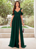 Vestido De Noche Elegante Para Mujer Unithorse Con Hombros Finos Manga Corta Cintura Ajustada Y Abertura En El Lado Chiffón Formal Para Damas De Honor - details 20