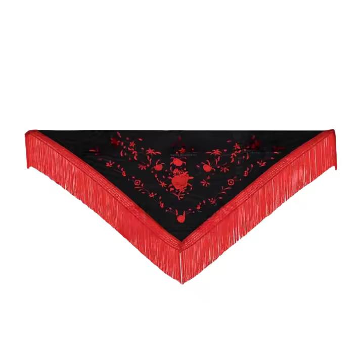 Mantón de Manilla de Flamenco para Mujer, Mantón Bordado en Flores para Baile Flamenco Español, 190x80cm Grande - 1