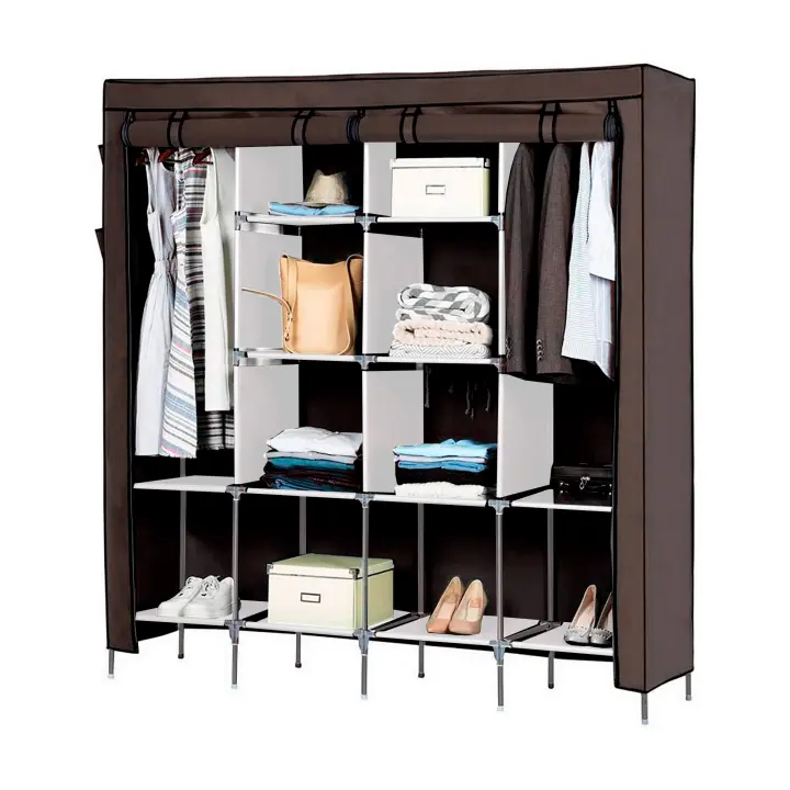 Armario Vestidor de Tela con bolsillos laterales Nyana Home 170x167x45cm, 2 puertas, 10 huecos, 2 roperos - 1