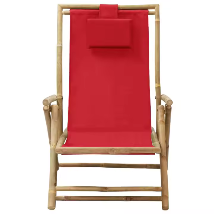 Silla de relax reclinable de Bambú y Tela Roja - 1