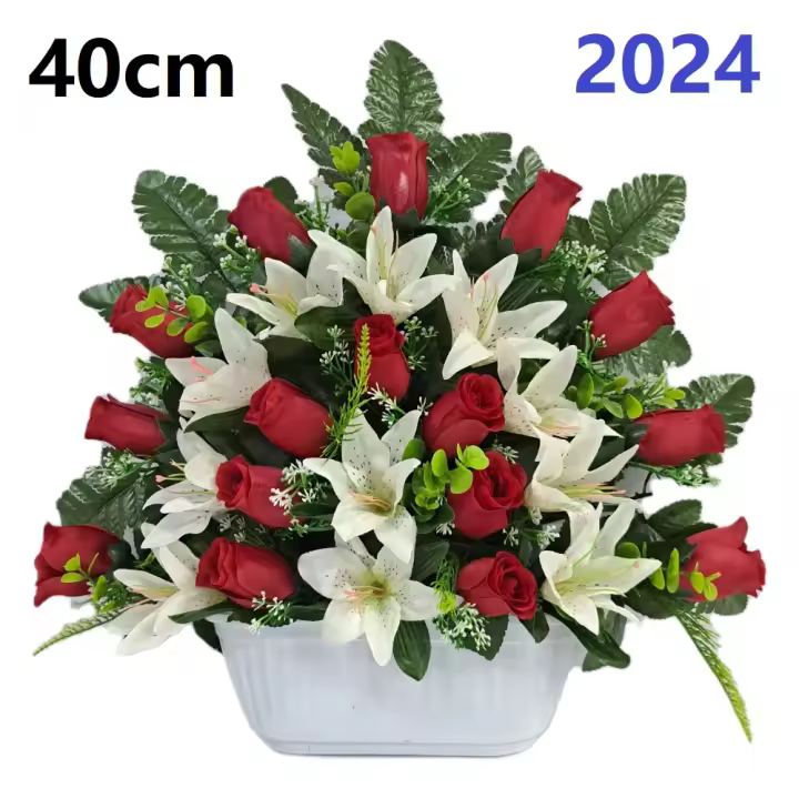 Centro de Flores para Cementerio Gerimport - Ramos de Flores para Todos los Santos - Flores Artificiales de Tela - Ancho 40cm - Alto 40cm - Personalizar Color y Medida - Contacto Directo con Nosotros - 1