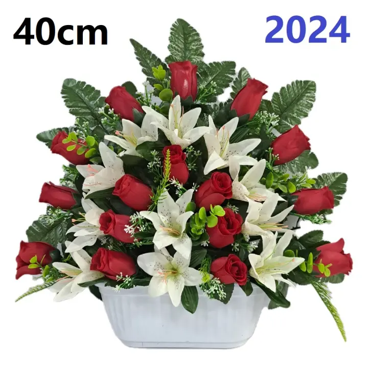 Centro de Flores para Cementerio Gerimport - Ramos de Flores para Todos los Santos - Flores Artificiales de Tela - Ancho 40cm - Alto 40cm - Personalizar Color y Medida - Contacto Directo con Nosotros - 1