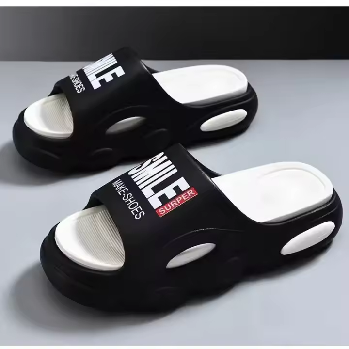 Zapatillas De Hombre Verano Playa Antideslizantes Suaves Sandalias Ultra Ligeras Con Letras Resistentes Al Agua Para Baño Y Uso Diario - 1