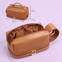 Bolsa de cosméticos de gran capacidad, bolsa de maquillaje de viaje de doble capa, bolsa de aseo portátil e impermeable para mujeres y niñas, Brown - details 2