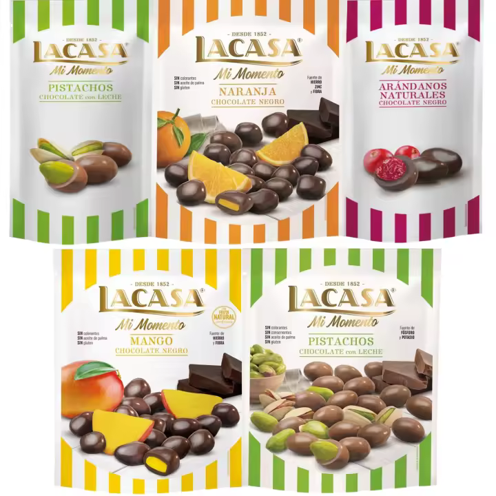 Lacasa Mi Momento pack de 5:Arándano Choco Negro ,Pistacho Choco Leche,Naranja Choco Negro ,Pistacho Choco Leche ,Mango Choco Negro - 1