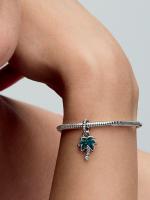 Pandora - Charm Colgante de Palmera Verde Opalescente-Plata de Lei - details 2