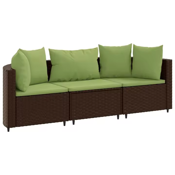 vidaXL Set sofás de jardín 3 piezas y cojines ratán sintético marrón - 1
