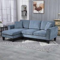 HOMCOM Sofá Chaise Lounge Sofá Esquinero Sofá de Salón Reversible en Forma de L con 2 Almohadas Carga 200 kg 230x138x87 cm Azul Oscuro - details 1
