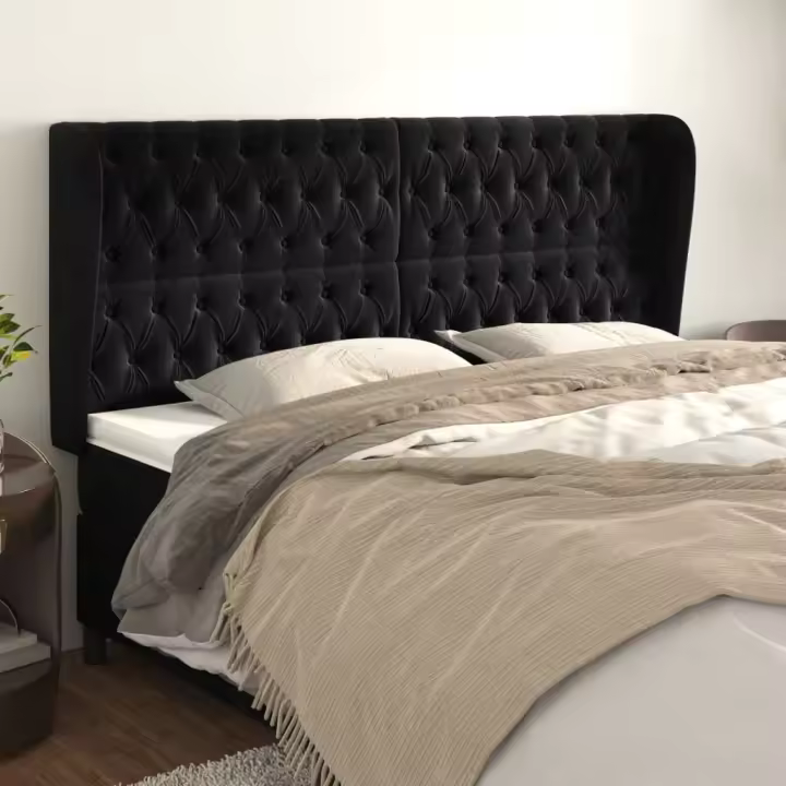 vidaXL Cabecero con orejas de terciopelo gris claro 183x23x118/128 cm - 1