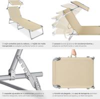 Set de 2 Tumbonas Jardín Exterior con Parasol y Respaldo Regulables, Tumbona Plegable con Reposacabezas, Tumbona Playa Resistente a la Intemperie, Tumbona Piscina Carga Máx. 110 kg - beige - details 2