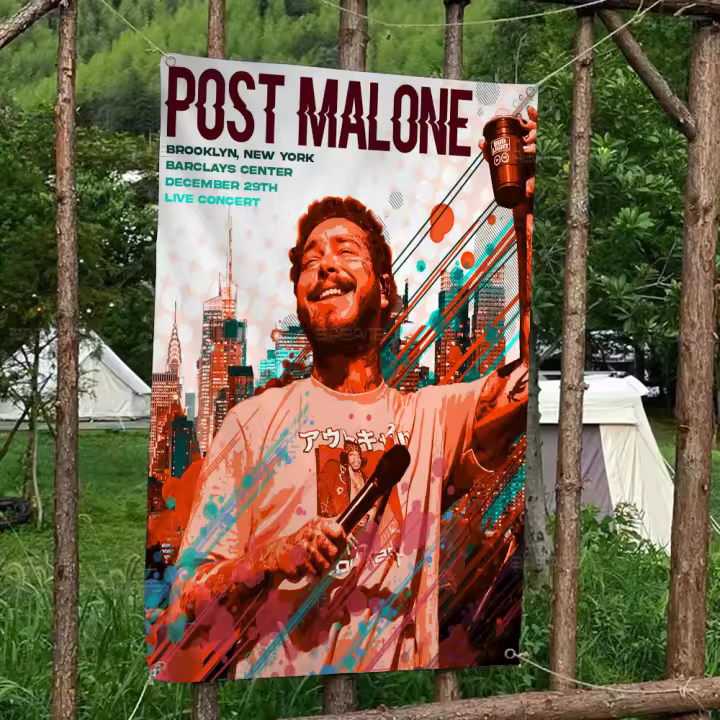 Bandera Colgante De Poliéster Impresa Con Patrón Creativo De Post Malone Estrella Del Rap Y Cantante Estándar Variable Para Decoración Y Publicidad - 1