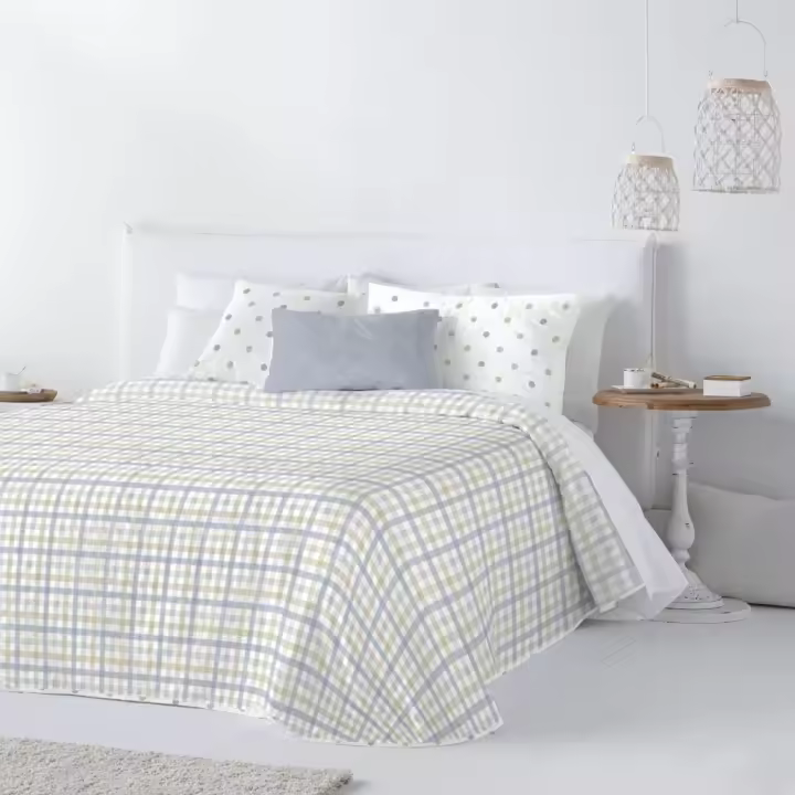 Colcha IM Bouti Kristin Azul FUN&DECO para Verano y Entretiempo - 100% poliéster - Incluye funda/s de cojín a juego - Varios tamaños disponibles. - 1