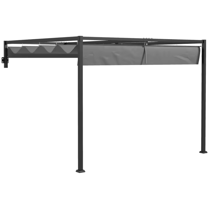 Outsunny Pérgola con Techo Retráctil Pérgola de Pared 3x2 m Cenador con Tela de Poliéster Resistente al Agua Pabellón para Jardín Patio Terraza Exterior - 1