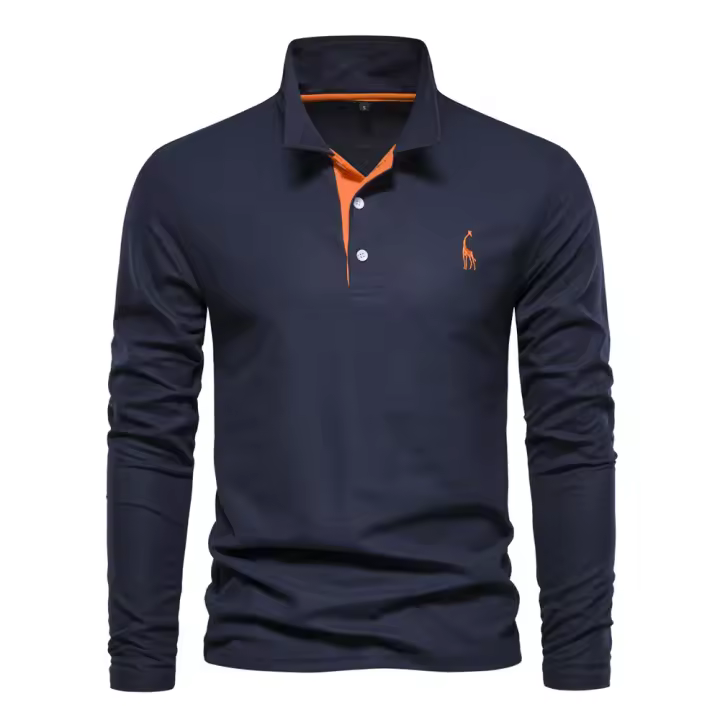 MOV-POLO de algodón con solapa nueva para hombre, camisa informal de moda con bordado de cervatillo, manga larga, primavera y otoño, 2025 - 1