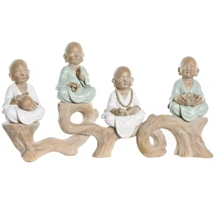 Dcasa Figura buda de suerte sentado tronco resina para decoracion de mesa 4 monjes - 1
