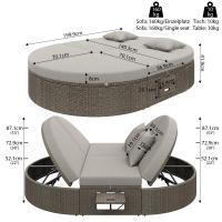Tumbona de Ratán para dos, Sofá Cama de exterior, Tumbona de Jardín con estante lateral, Tumbona para dos, Mesa plegable para 2, Tumbona de Jardín, Tumbona de Ratán para dos, sofás de exterior ajustables individualmente - details 6