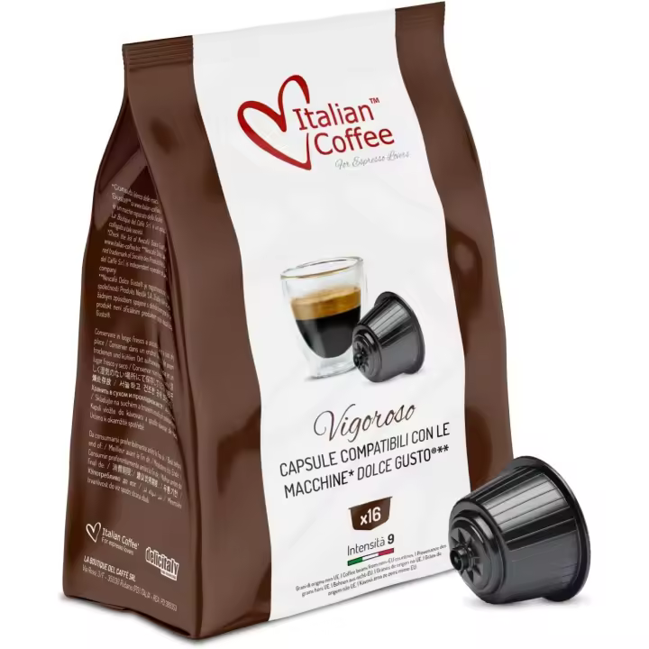 64 ( 4 X 16 ) Capsulas Compatibles Nescafè Dolce Gusto - Cafè Vigoroso Italian Coffee - Intensidad 9 - 1